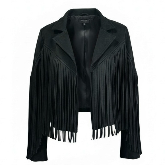 Black Faux Suede Cropped Fringe Jacket | Western Boho Festival | Women’s Medium - Picture 3 of 8